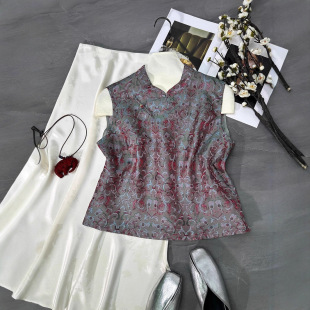 New Chinese-Style High-End Patterned Silk Brocade Jacquard Top, New National Style Buttoned Niche Age-Reducing Elegant Top