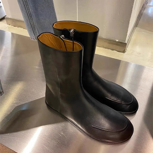 Cowhide Version ~ Niche Design Martin Boots Women's British Style Retro Side Zipper Thin Boots Flat Leather Short Boots