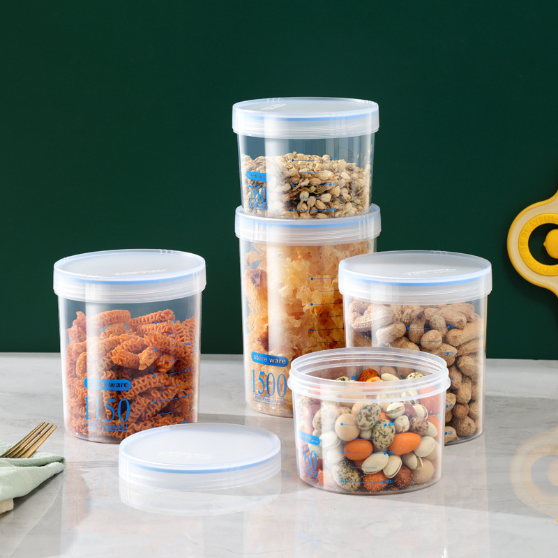 Cocina transparente sellado tarro fácil de hebilla tarro de almacenamiento de múltiples granos tarro de galletas de frutas secas de alimentos tarro de almacenamiento de leche en polvo de plástico