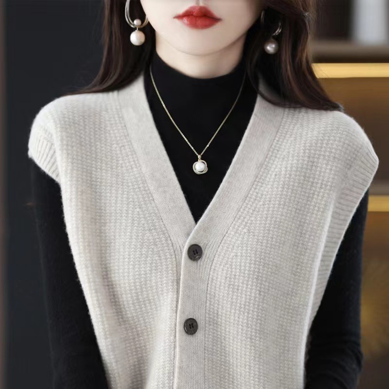 2024 primavera y otoño nuevo retro con cuello en V Chaleco de punto suelta desgaste exterior overwear chaleco suéter de las mujeres