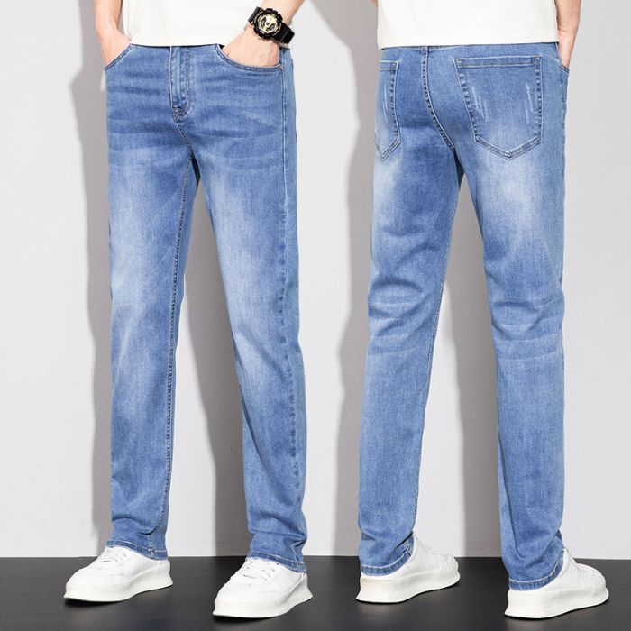 2026 Spring/Summer New Men's Straight Slim Fit High-End Stretch Denim Casual Long Pants Thin Style