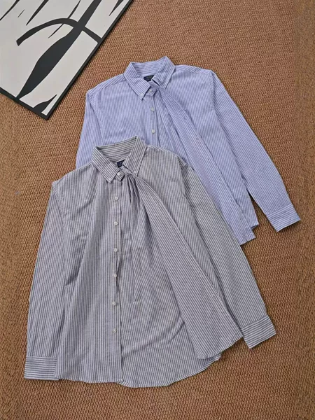 Cross-Border Export Exclusive Supply of Rl Ralph Linen Striped Long-Sleeve Shirt, Autumn Thin Style, American-Style Loose Long-Sleeve Shirt