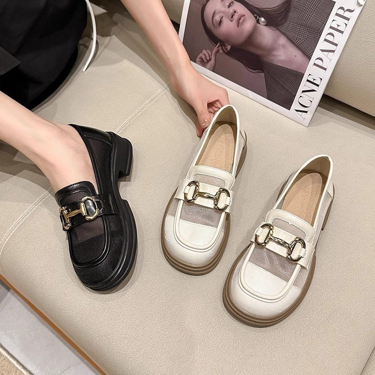 Zapatos de malla de Lefour para mujeres 2026 verano nuevo delgado vacío universal transpirable super caliente suela gruesa jk zapatos de cuero pequeños zapatos individuales