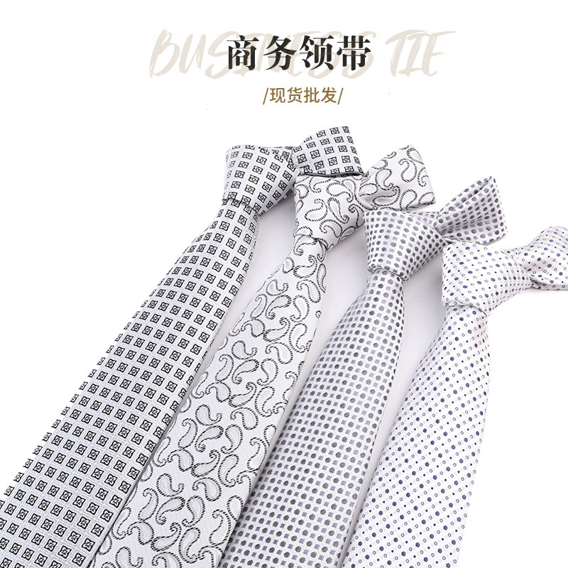White Gray Black Tie Men's Business Fashion Small Plaid Small Dot Cashew Flower Trendy Tie Suit Accessories