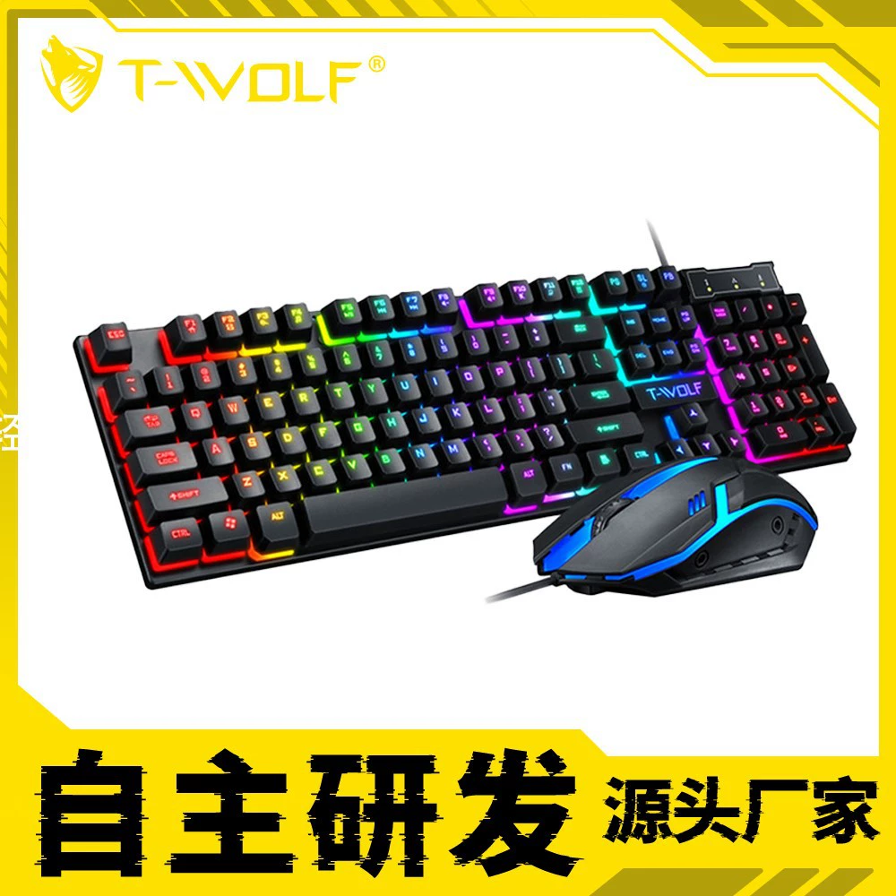 Игровой комплект клавиатуры и мыши Thunderwolf TF200: проводные клавиши с эффектом механического касания, мембранная конструкция, компактный размер, водонепроницаемый дизайн для киберспорта