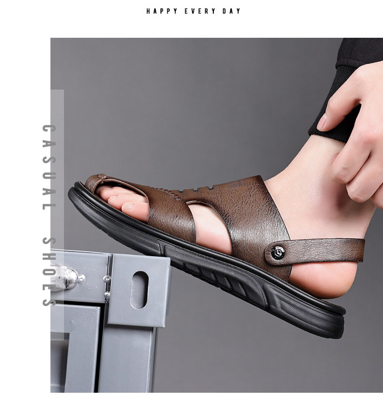 Dép sandal nam da bò thật mũi kín thoáng khí kiểu mới đi biển — Màu nâu 55530 chi tiết 13