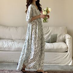 女性用ナイトガウン、夏用人工綿シルク半袖ホーム服、夏用綿シルクロングスカート、カジュアルで屋外で着用可能