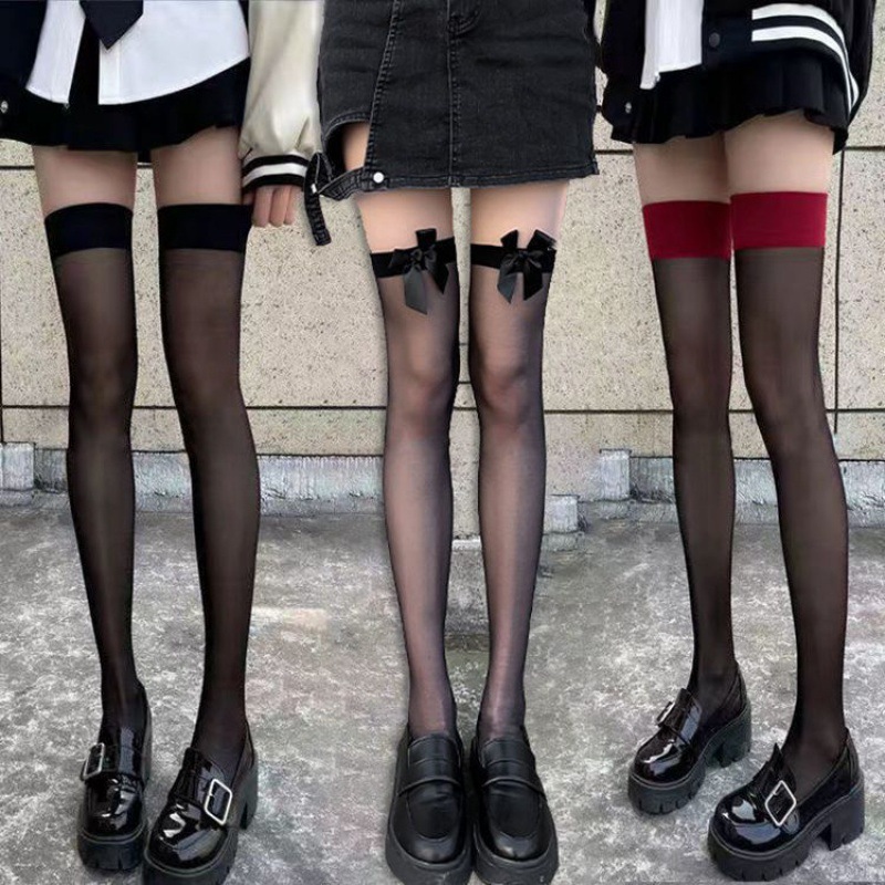 Over-the-knee socks summer thin transparent black stockings mid-length thigh jk high ins fashion sexy white socks women