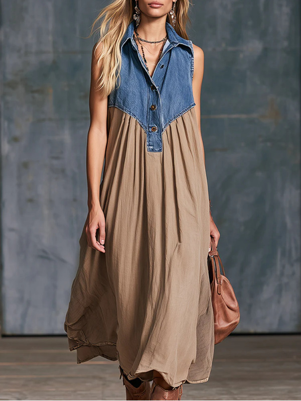 elegant blue denim khaki long skirt