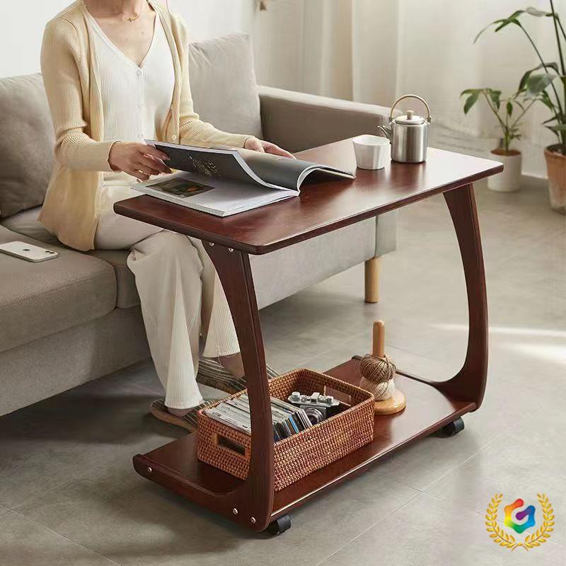 可移动懒人全实木沙发边几小桌子小户型木质方桌c型床头客厅边桌