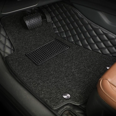 Car Floor Mats for the Main Driver's Seat, Fully Enclosed, Single Piece, Front and Rear Floor Mats for the Passenger, Wire Rings Wholesale (Universal Foot Pad) - main-driver-double-layer-black-black-line-black-silk-circle