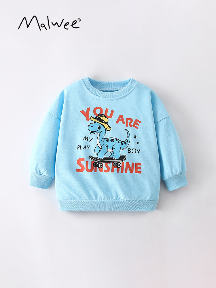 Malwee chaqueta de niño de otoño para niños europeos y estadounidenses guapo estampado de cuello redondo de mangas largas para ropa de fondo de niños