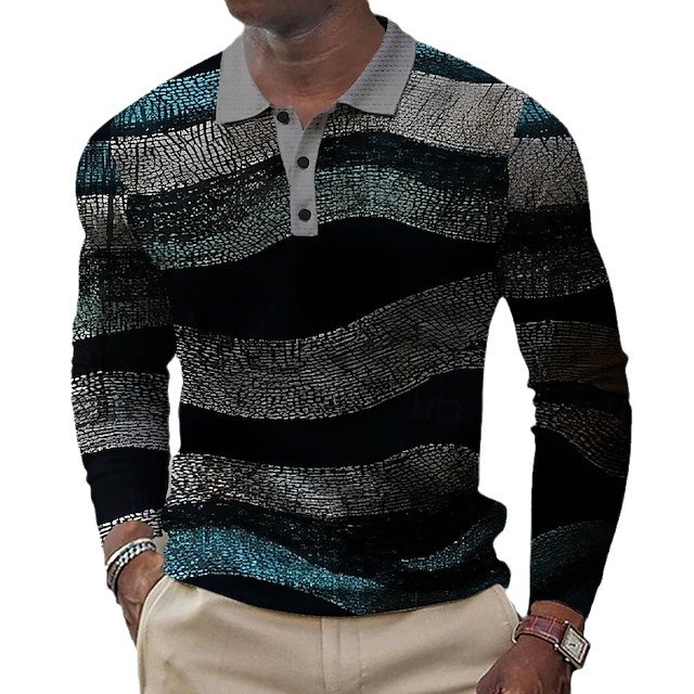 2024 venta caliente 3D impresión digital para hombres casual todo-fósforo negocio suelto de manga larga transpirable botón cuello POLO camisa