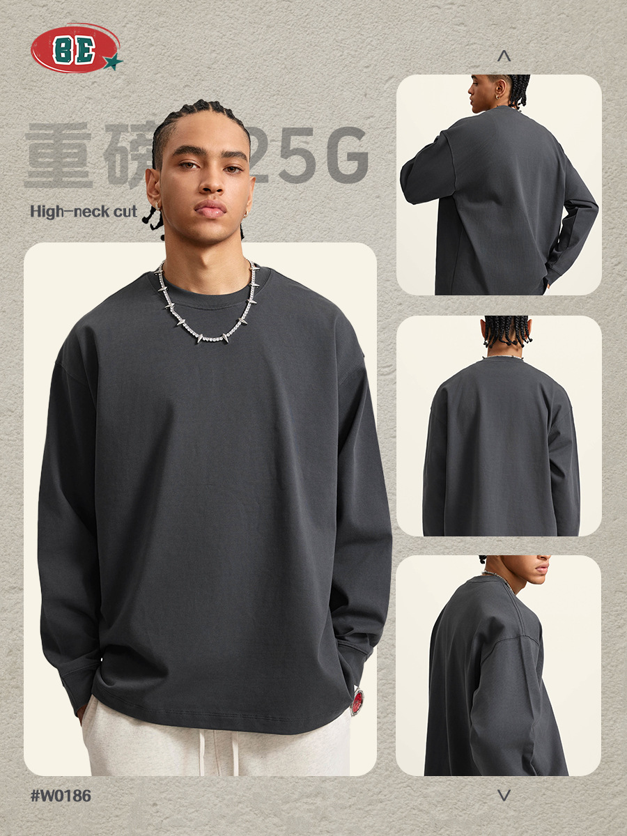 Ropa para Hombre BE, Otoño/Invierno 2025, Sudadera Gruesa de Manga Larga, Top Juvenil de Algodón Puro, Camiseta Holgada de Gran Tamaño, Estilo Moderno para Hombre
