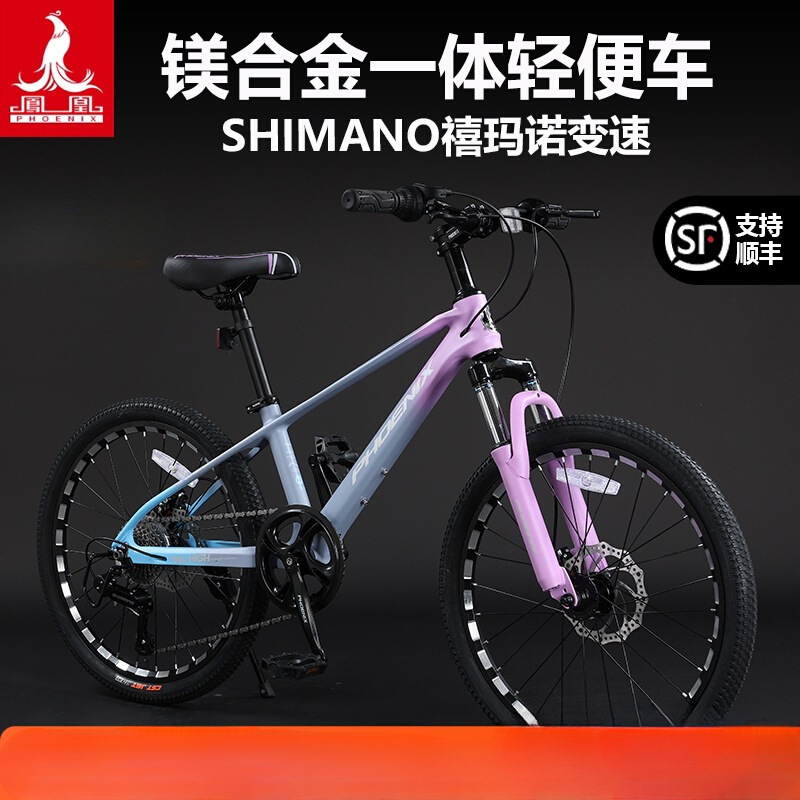 Shanghai Phoenix Kidsren's Bicycle Mountain Bike Magnesium Alloy Student Male and Female Students Lightweight Kidsren's Variable Speed Single Display
