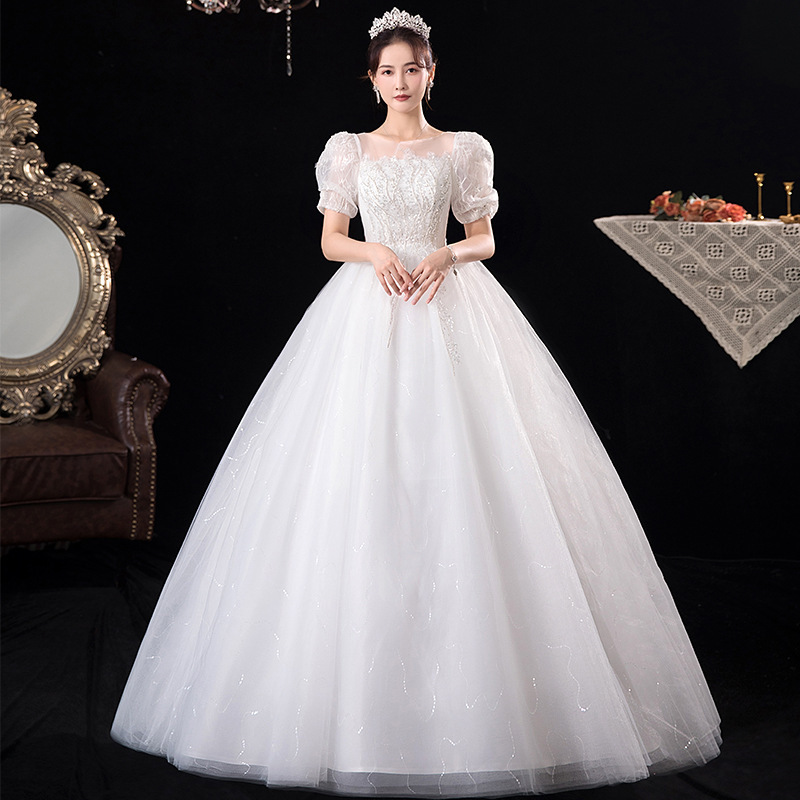 French-Style Wedding Dress 2026 New Summer Short-Sleeve White Bride's Palace-Style Dreamy Slim-Fit Floor-Length Wedding Gown