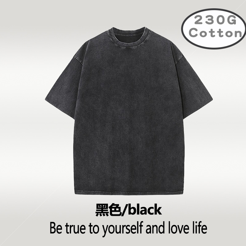 Camiseta retro de manga corta lavada holgada de algodón puro Camiseta transfronteriza de talla grande 230g versión estadounidense de talla europea de los hombres con hombros caídos