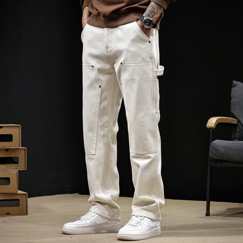 Cargo Jeans Men 2025 New Men's Straight Pants Large Size Autumn and Winter Trendy American Style White Pants Pure Cotton Cargo Jeans Men 2025 New Men's Straight Pants Large Size Autumn and Winter Trendy American Style White Pants Pure Cotton