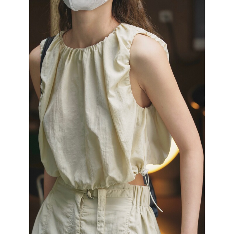 Lu Fu Summer New Korean Ins Street High-Waisted Short Work Vest Fluffy Slimming Look Cool Vest Women's Trendy