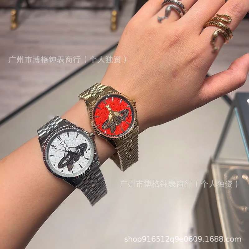西太后手表蛇年限定款式石英女士手表大表盘38mm时尚钢带腕表代发