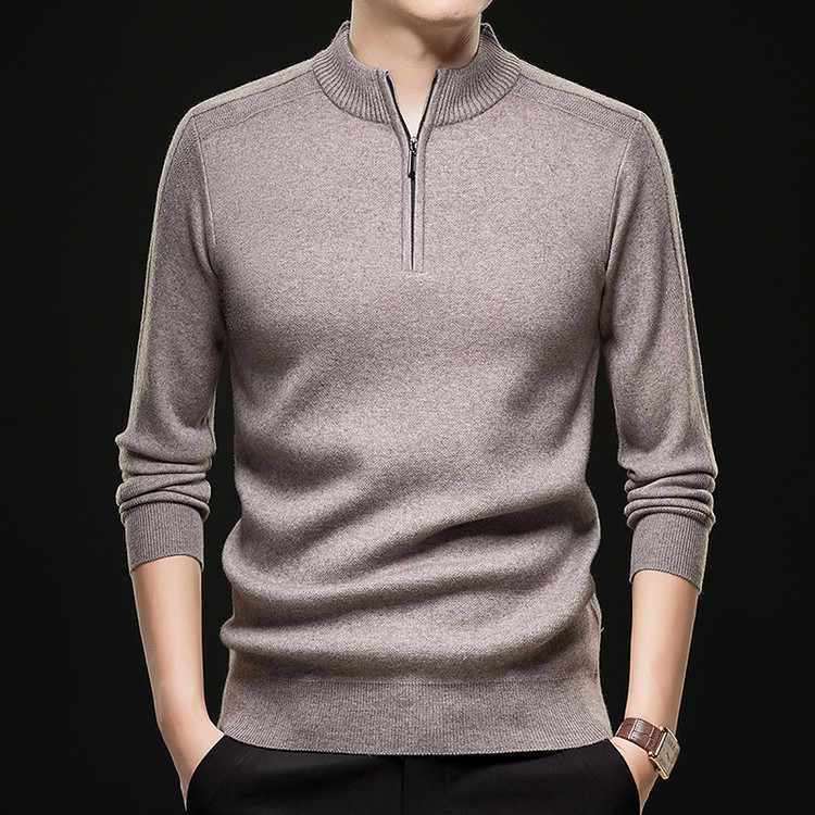 Hombres nuevos cuello vertical manga larga semiacremallera suéter delgado casual punto base transfronterizo suéter simple para hombres