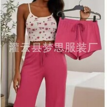 外贸欧美风格提花坑条春夏新款家居服度假休闲睡衣女套装可外穿