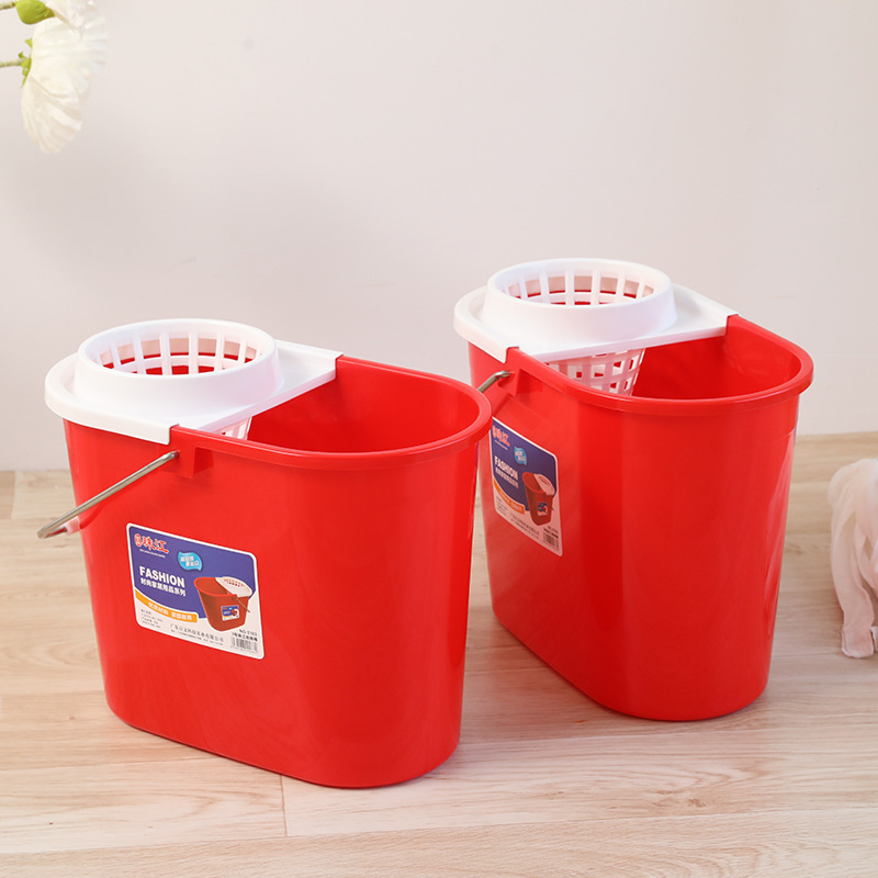 Red Mop Bucket for Household Use, Thickened Mop Bucket with Hand Press for Squeezing Water, Cleaning Bucket, Mop Bucket