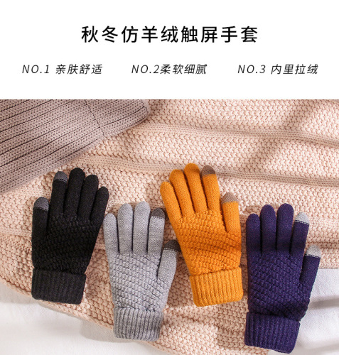 Winter warm touch screen gloves knitted wool cold-proof imitation cashmere thickened outdoor cycling non-slip gloves for men and women