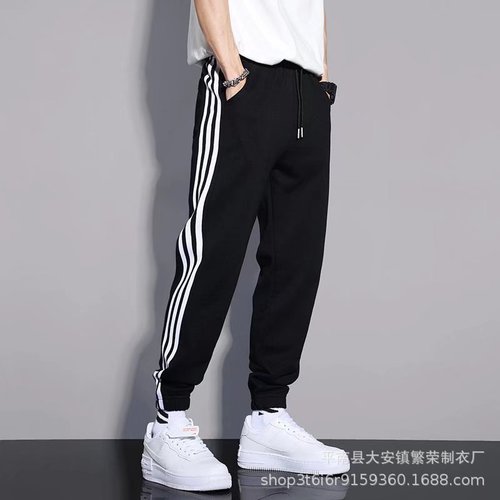 Men's autumn thin Korean style trendy trousers striped sweatpants men's slim straight long casual pants