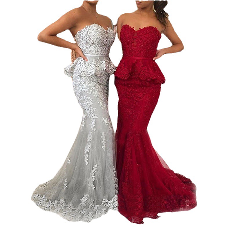 El Comercio Exterior de Europa y América Amazon AliExpress deseo de las Mujeres Nuevo tubo de encaje Top vestido sexy vestido de noche de cola de pez