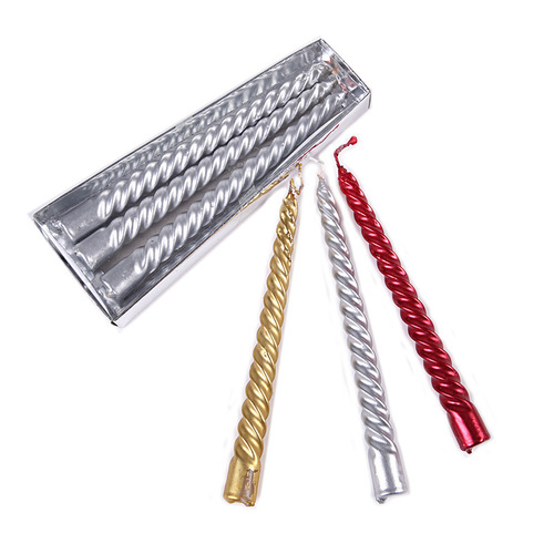 8-10寸电镀欧式螺纹长杆蜡烛金银红白彩色生日螺旋蜡烛装饰烛台用