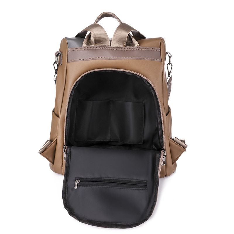 Mochila antirrobo para mujer 2024 verano nuevo estilo casual PU mochila de viaje de gran capacidad moda color de contraste mochila escolar para estudiantes