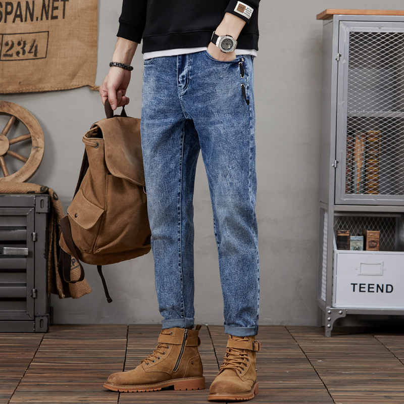 Vaqueros rotos para hombre, vaqueros para hombre con elástico en la pierna pequeña_voghion.com