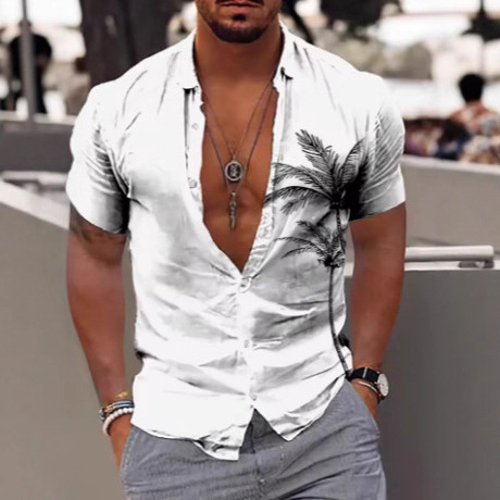 2025椰子树海滩度假派对男士衬衫男士夏威夷衬衫休闲上衣