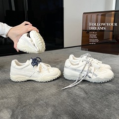 真皮版~5cm内增高芭蕾德训鞋女2025秋季新款厚底休闲运动鞋阿甘鞋