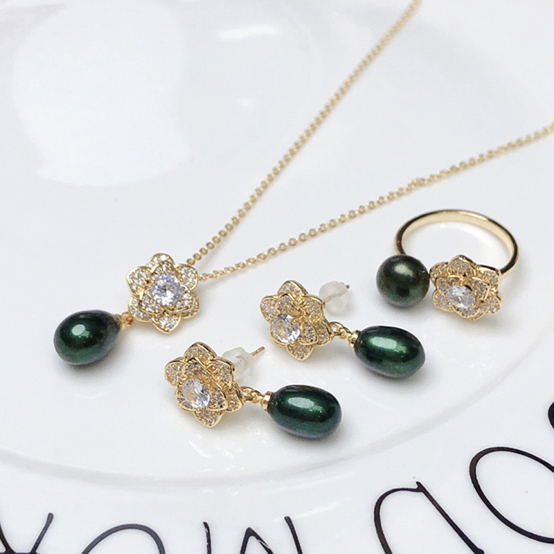 Holiday, Daily Occasion Copper Material Simple Style Flower Copper Inlay Zircon Jewelry Set
