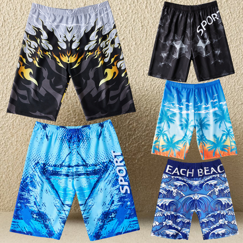 Men's Five-Point Swimming Trunks, Long Boxer-Style Professional Beach Swim Shorts, Large Size Swimwear for Hot Springs Men's Five-Point Swimming Trunks, Long Boxer-Style Professional Beach Swim Shorts, Large Size Swimwear for Hot Springs