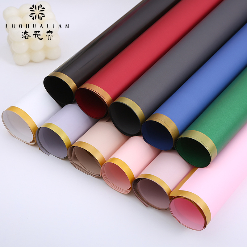 厂家批发双面欧雅纸金边相遇花店花艺花束包装纸防水鲜花包装纸