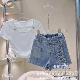 女童牛仔套装夏装短裤外穿2026新款中大童洋气韩版宽松炸街时髦无