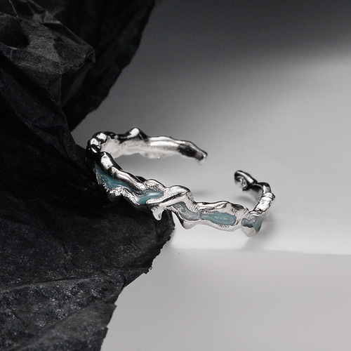 J1308 Mint Blue Sweet Cool Enamel Ring Personality S925 Pure Silver Ice Lake Series Light Ice Transparency Index Finger Ring for Women