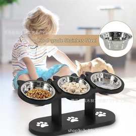 现货木质宠物喂食器防滑狗粮架水碗架猫咪喂食架宠物桌木制猫碗架