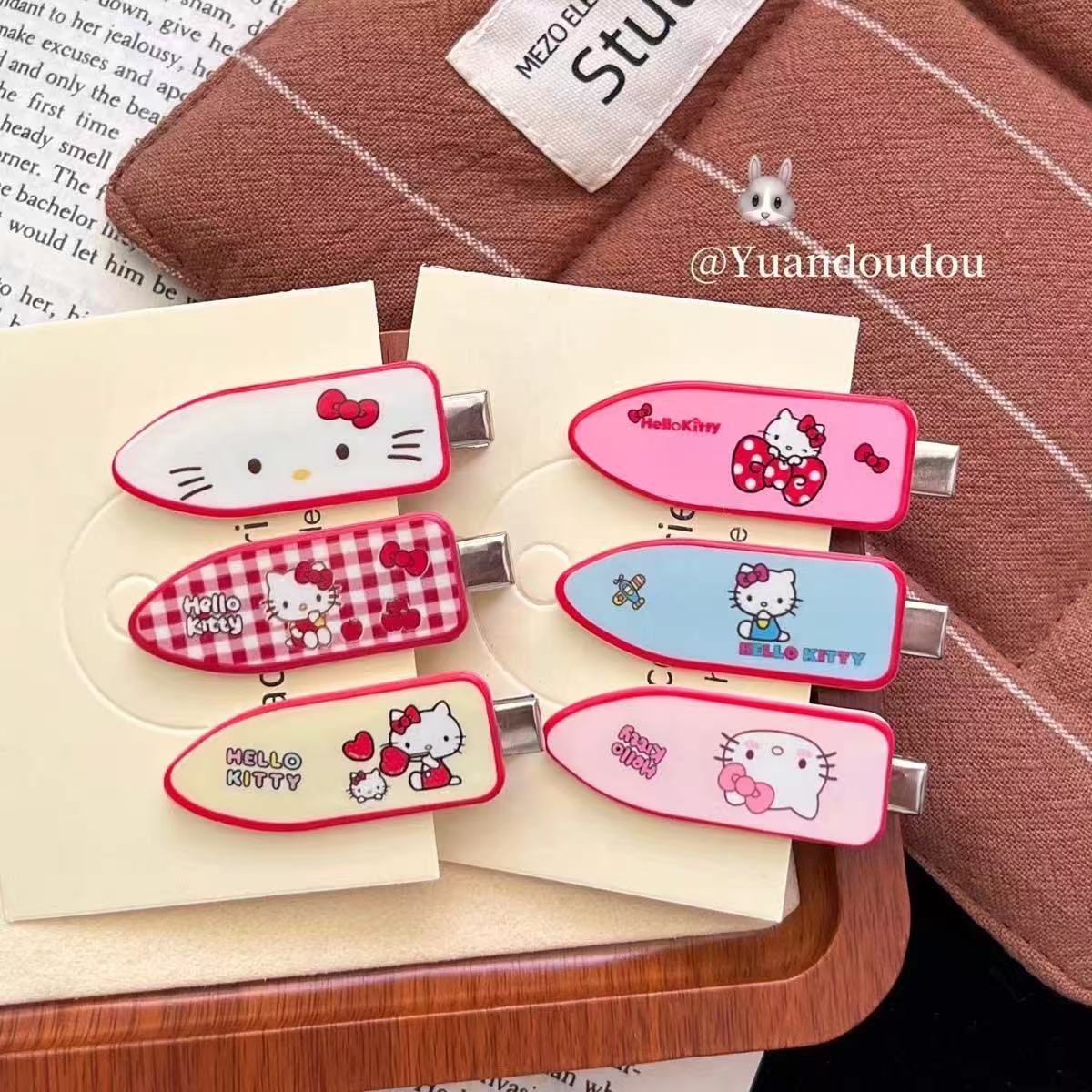 New Cute Plaid Kt Hairpin Sweet Girl Versatile Cream Sweet Girl Style Bangs Side Clip Kidsren's Hairpin