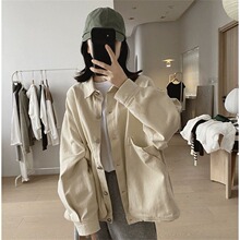 春秋季新款工装外套女宽松大码显瘦复古小众设计感大口袋棉质上衣
