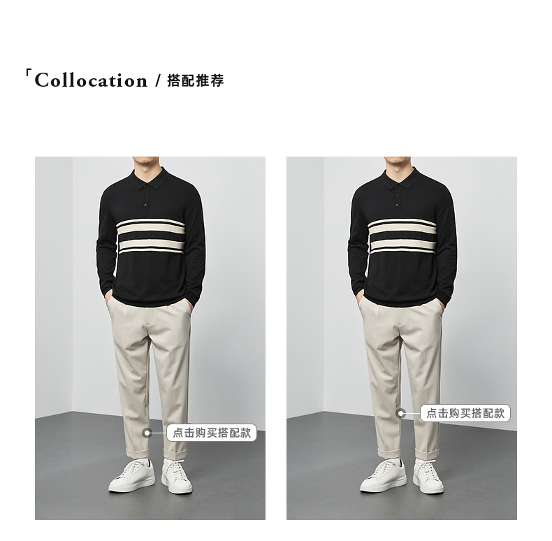 Áo Polo Nam phối màu dệt kim cổ bẻ tay ngắn — Đen (7717) chi tiết 24