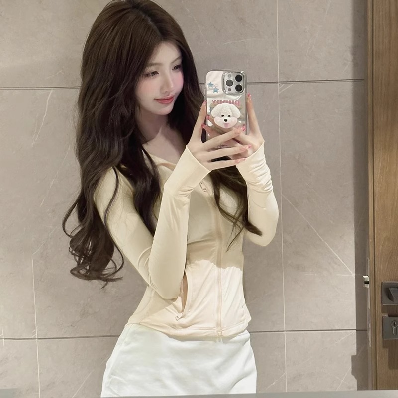 アイスシルク日焼け止め服 女性用 2025 スリムフィット スタンドカラー ヨガウェア 日焼け止め服セット 薄手ジャケット サイクリングウェア UPF50+|undefined