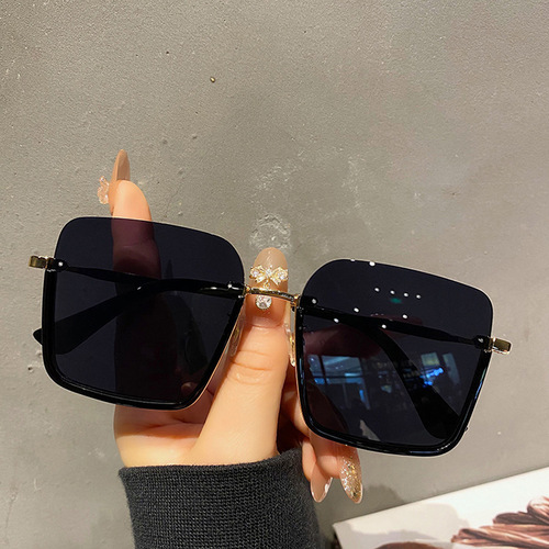  New Retro Black Large Frame Sunglasses Women's Square Round Face Slimming No Makeup Driving UV Protection Sunglasses