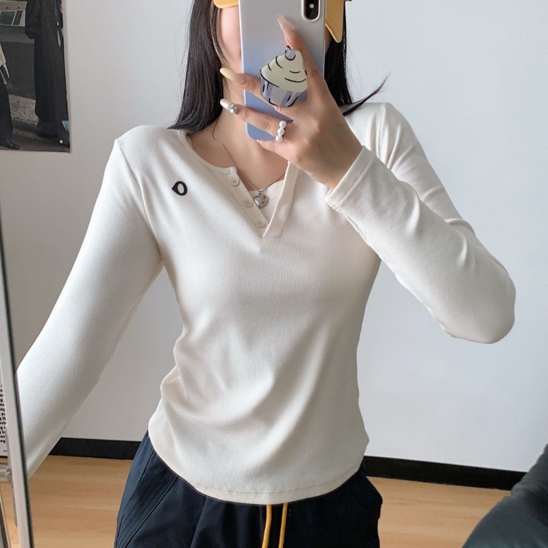 118207002素然风25秋季长袖新款假两件打底衫修身显瘦女开领T恤|undefined