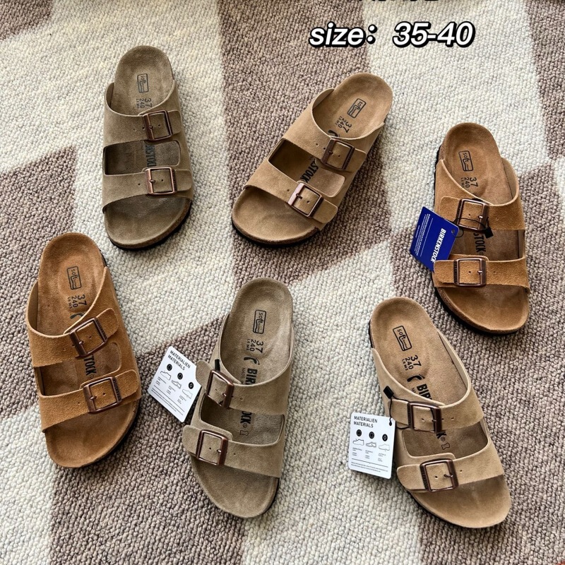 Cross-Border Cork-Soled Double-Strap Half-Slip Sandals for Women, Outdoor Wear, Lazy Birkenstock-Style Shoes, Cowhide Sandals, Factory Direct Delivery