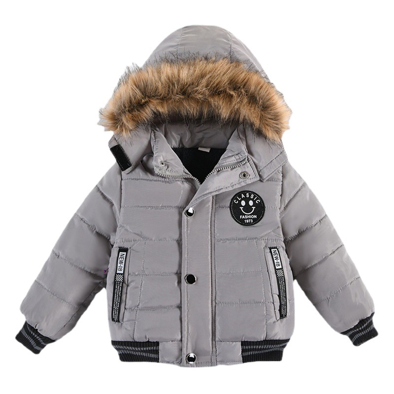 Samgami bebé Comercio exterior ropa para niños ropa de invierno Abrigo acolchado de algodón para niños de moda para niños Abrigo con capucha cara sonriente