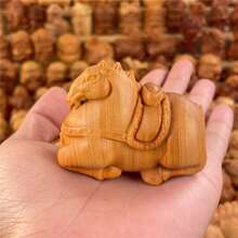 天然崖柏木雕马上有钱唐马实木男士随身文玩手把件家居装饰小摆件